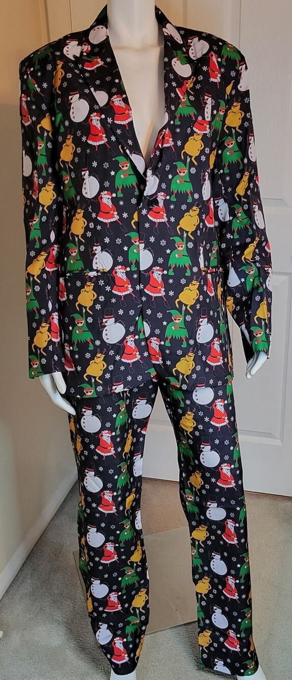 You Look Ugly Today Christmas 2 Piece Suit Dancing Santa Elves Snowman Men Sze L